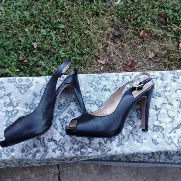 Nine West Snowball Heels Slingback Pump in Black Open Toe/Peep-toe - Picture 3 of 10